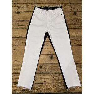 Hudson Los Angeles Black White Frayed High Rise Holly Straight Jeans Size 26